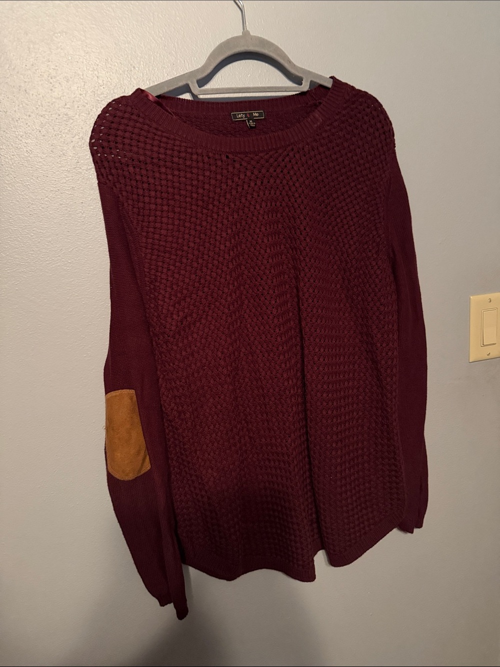 Textured Maroon Sweater with Suede Elbow Patch
